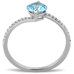 Alamode High polished (no plating) Stainless Steel Ring with AAA Grade CZ in Sea Blue - Alamode