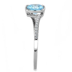 Alamode High polished (no plating) Stainless Steel Ring with AAA Grade CZ in Sea Blue - Alamode