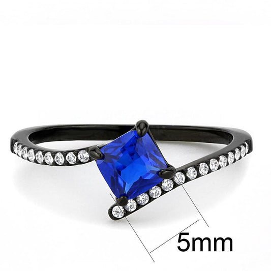 Alamode IP Black(Ion Plating) Stainless Steel Ring with Synthetic Spinel in London Blue - Flyclothing LLC