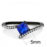 Alamode IP Black(Ion Plating) Stainless Steel Ring with Synthetic Spinel in London Blue - Alamode