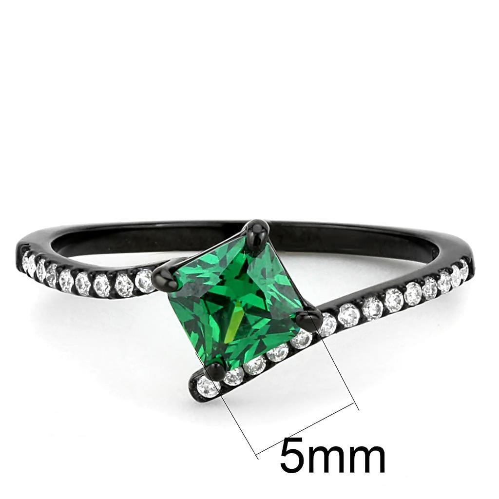 Alamode IP Black(Ion Plating) Stainless Steel Ring with AAA Grade CZ in Emerald - Alamode