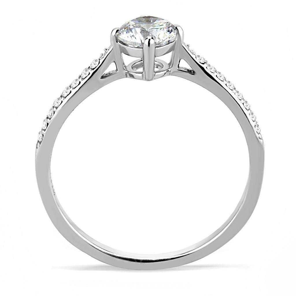 Alamode High polished (no plating) Stainless Steel Ring with AAA Grade CZ in Clear - Flyclothing LLC