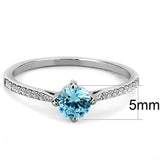 Alamode High polished (no plating) Stainless Steel Ring with AAA Grade CZ in Sea Blue - Alamode