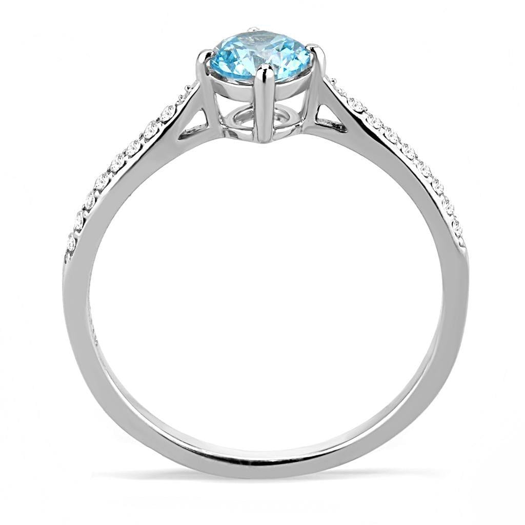 Alamode High polished (no plating) Stainless Steel Ring with AAA Grade CZ in Sea Blue - Alamode