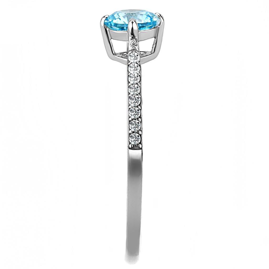 Alamode High polished (no plating) Stainless Steel Ring with AAA Grade CZ in Sea Blue - Alamode