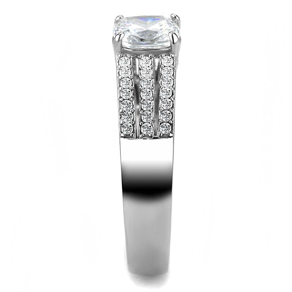 Alamode High polished (no plating) Stainless Steel Ring with Cubic in Clear - Alamode