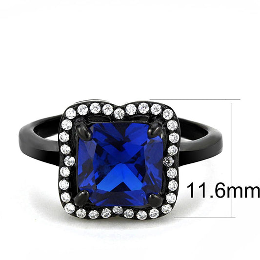 Alamode IP Black(Ion Plating) Stainless Steel Ring with Synthetic Spinel in London Blue - Flyclothing LLC