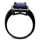 Alamode IP Black(Ion Plating) Stainless Steel Ring with Synthetic Spinel in London Blue - Alamode