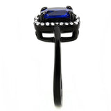 Alamode IP Black(Ion Plating) Stainless Steel Ring with Synthetic Spinel in London Blue - Alamode