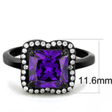 Alamode IP Black(Ion Plating) Stainless Steel Ring with AAA Grade CZ in Amethyst - Alamode