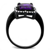 Alamode IP Black(Ion Plating) Stainless Steel Ring with AAA Grade CZ in Amethyst - Alamode