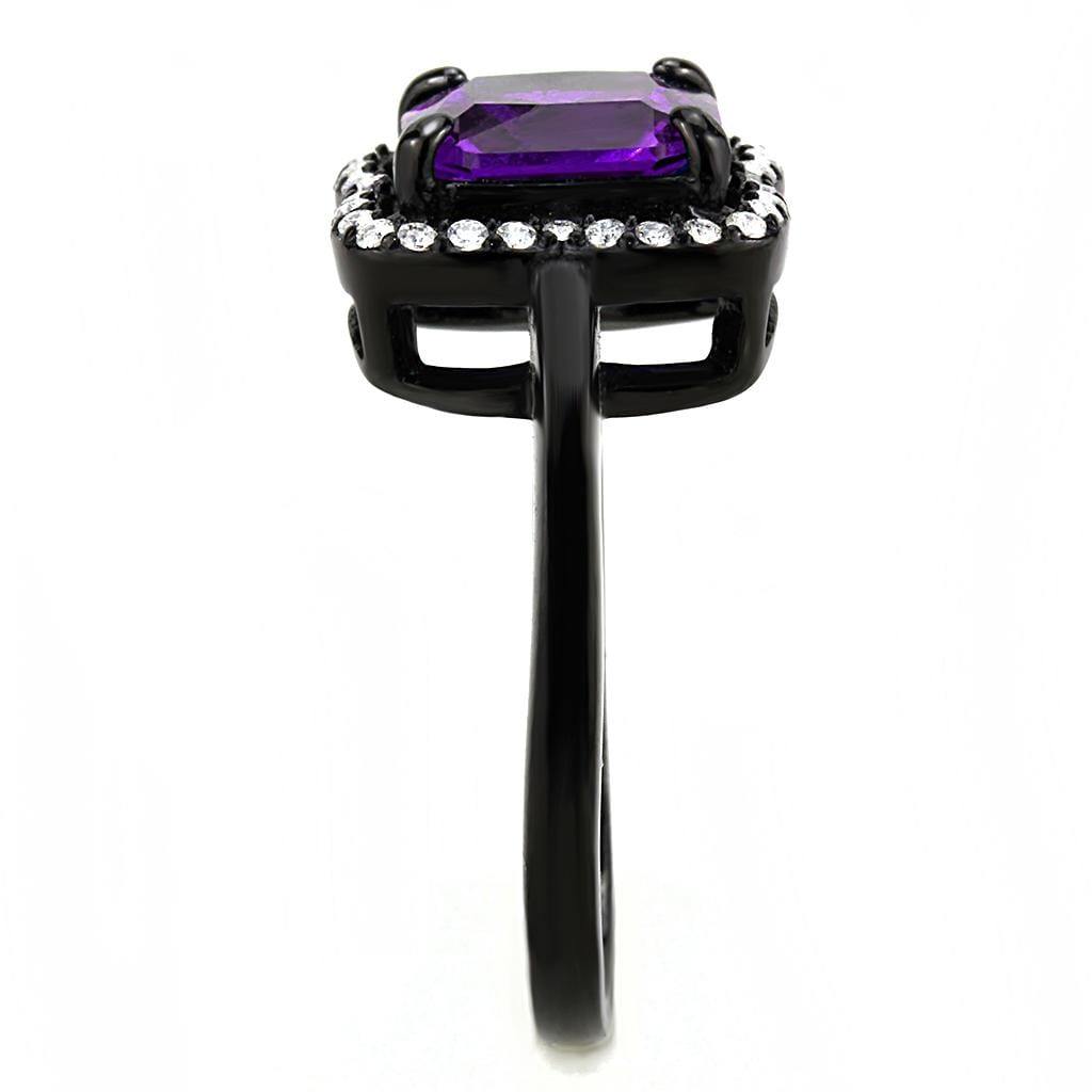 Alamode IP Black(Ion Plating) Stainless Steel Ring with AAA Grade CZ in Amethyst - Alamode