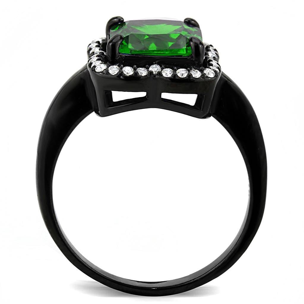 Alamode IP Black(Ion Plating) Stainless Steel Ring with AAA Grade CZ in Emerald - Alamode