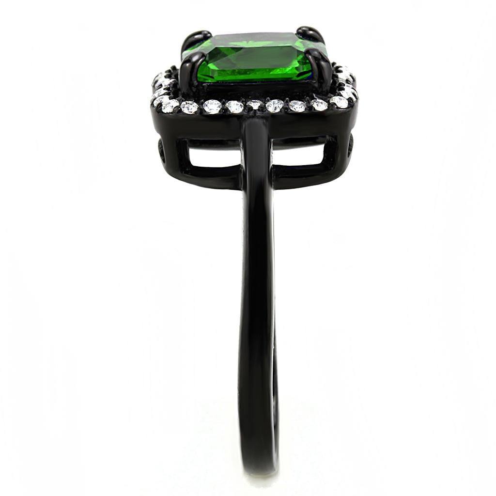 Alamode IP Black(Ion Plating) Stainless Steel Ring with AAA Grade CZ in Emerald - Alamode