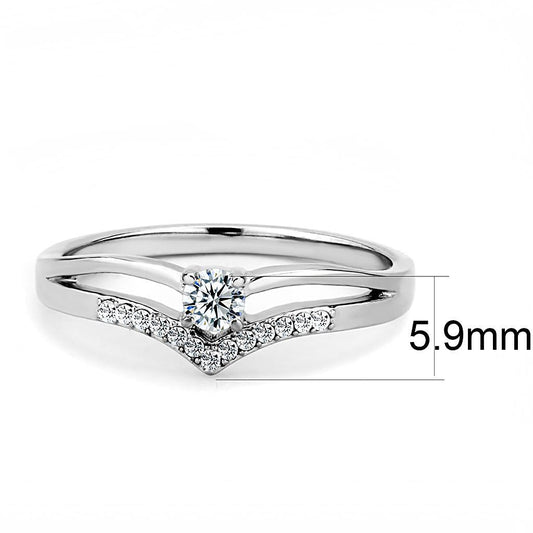 Alamode High polished (no plating) Stainless Steel Ring with AAA Grade CZ in Clear - Flyclothing LLC