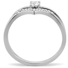 Alamode High polished (no plating) Stainless Steel Ring with AAA Grade CZ in Clear - Flyclothing LLC