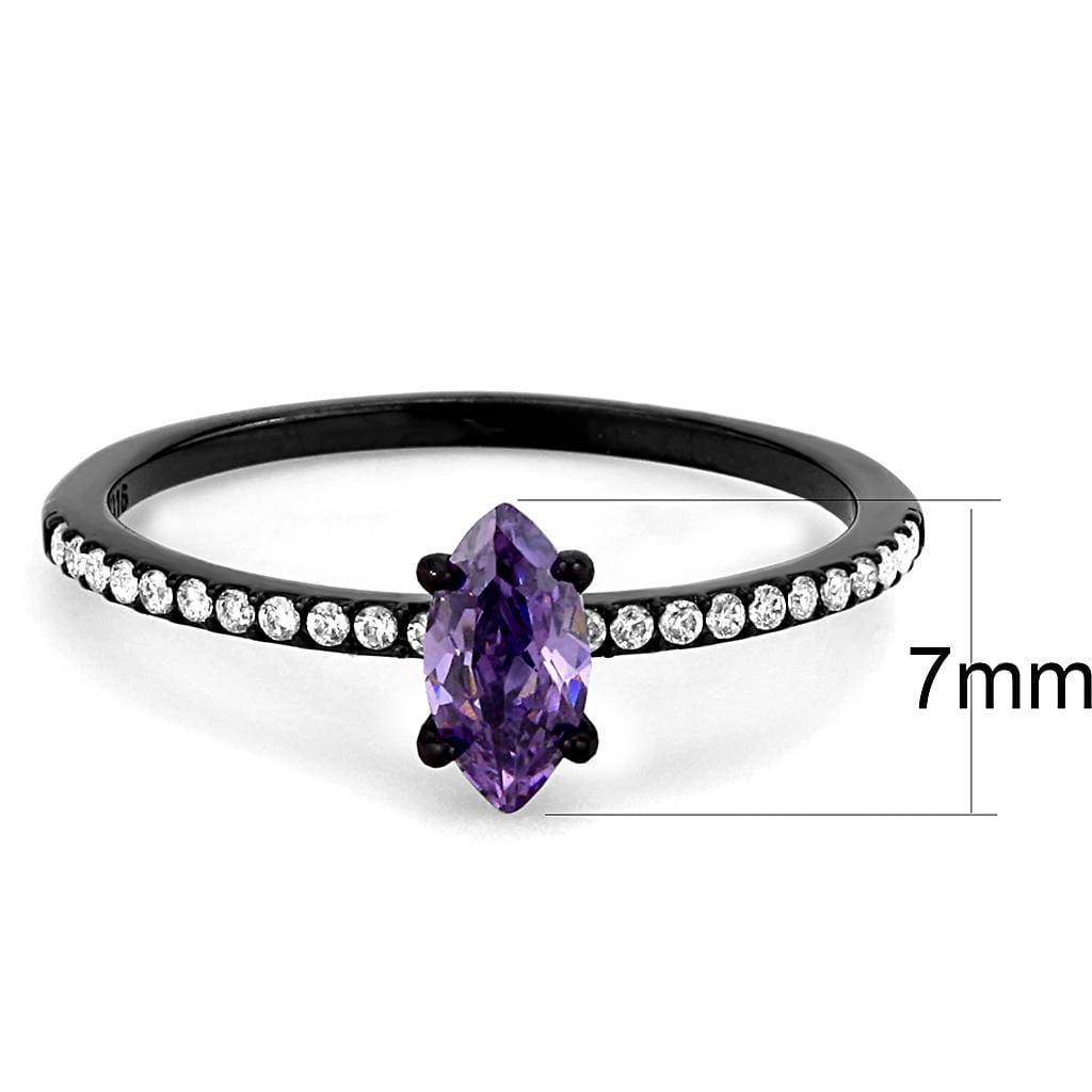 Alamode IP Black(Ion Plating) Stainless Steel Ring with AAA Grade CZ in Amethyst - Alamode