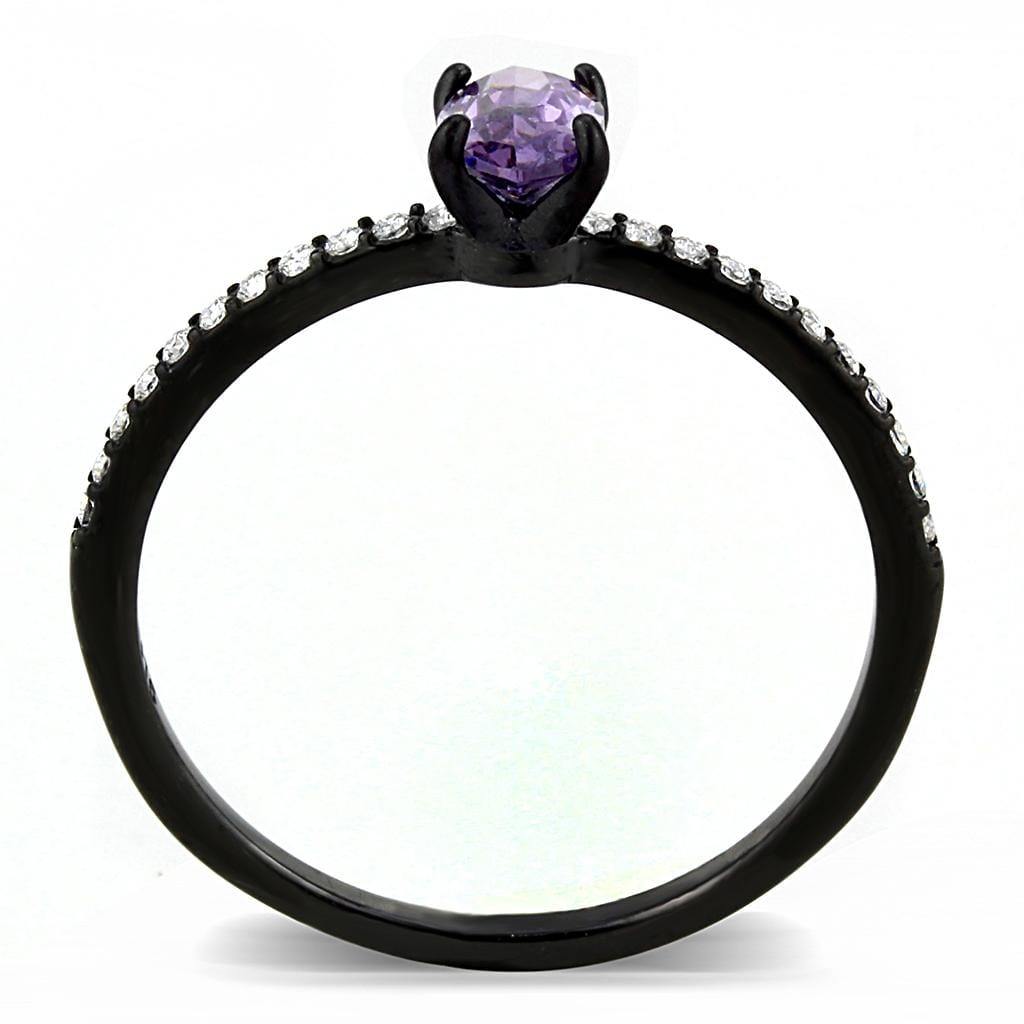 Alamode IP Black(Ion Plating) Stainless Steel Ring with AAA Grade CZ in Amethyst - Alamode