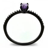 Alamode IP Black(Ion Plating) Stainless Steel Ring with AAA Grade CZ in Amethyst - Alamode