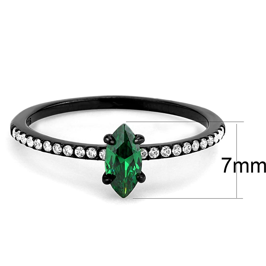Alamode IP Black(Ion Plating) Stainless Steel Ring with AAA Grade CZ in Emerald
