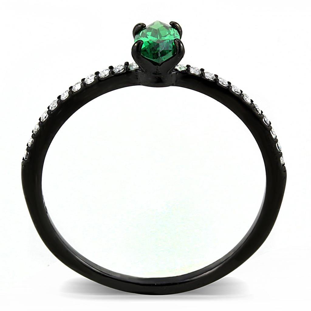 Alamode IP Black(Ion Plating) Stainless Steel Ring with AAA Grade CZ in Emerald - Alamode