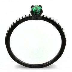 Alamode IP Black(Ion Plating) Stainless Steel Ring with AAA Grade CZ in Emerald