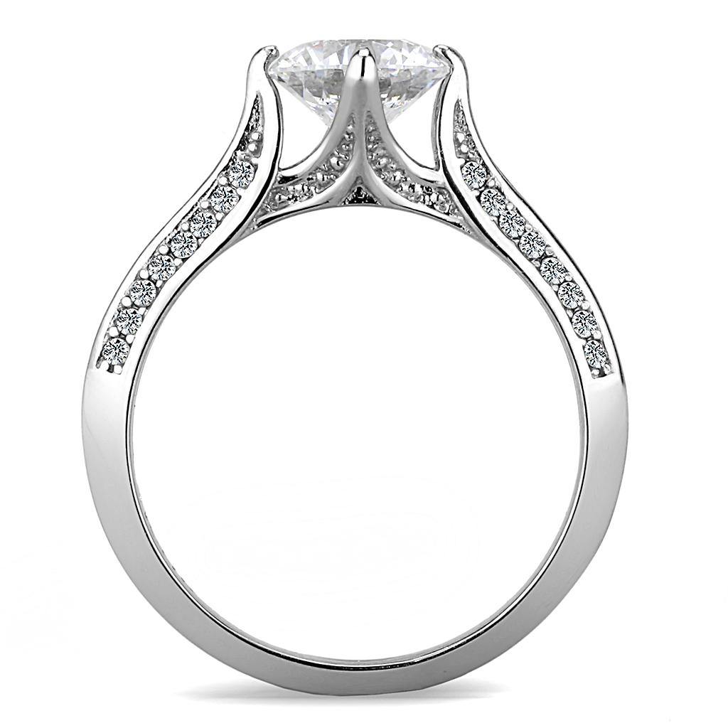 Alamode High polished (no plating) Stainless Steel Ring with AAA Grade CZ in Clear - Flyclothing LLC