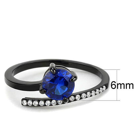 Alamode IP Black(Ion Plating) Stainless Steel Ring with Synthetic Spinel in London Blue - Flyclothing LLC