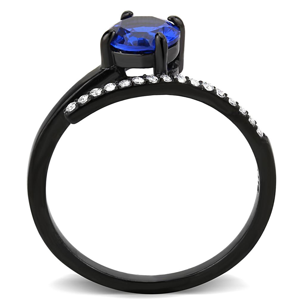 Alamode IP Black(Ion Plating) Stainless Steel Ring with Synthetic Spinel in London Blue - Flyclothing LLC