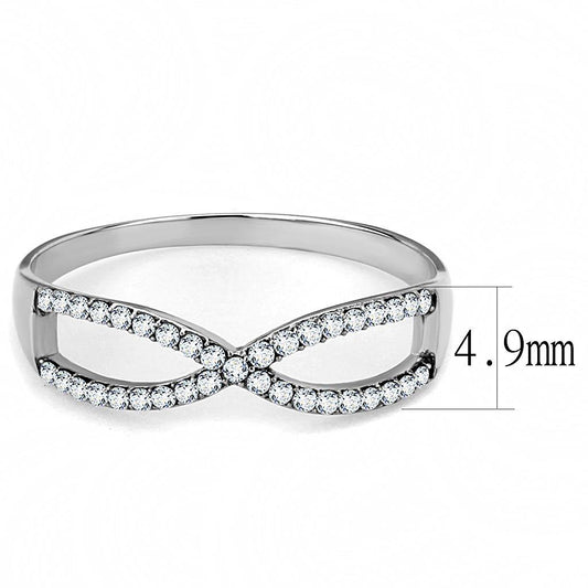 Alamode High polished (no plating) Stainless Steel Ring with AAA Grade CZ in Clear - Flyclothing LLC