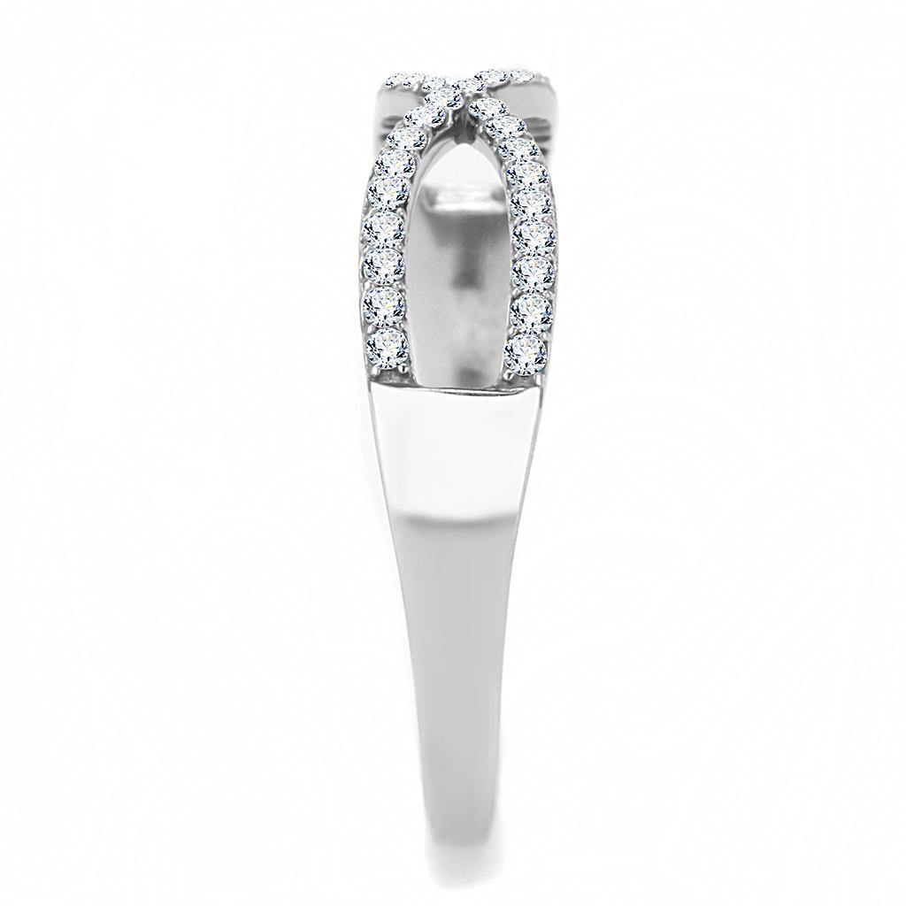 Alamode High polished (no plating) Stainless Steel Ring with AAA Grade CZ in Clear - Flyclothing LLC