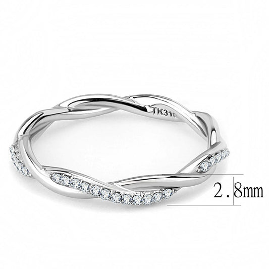 Alamode High polished (no plating) Stainless Steel Ring with AAA Grade CZ in Clear - Flyclothing LLC