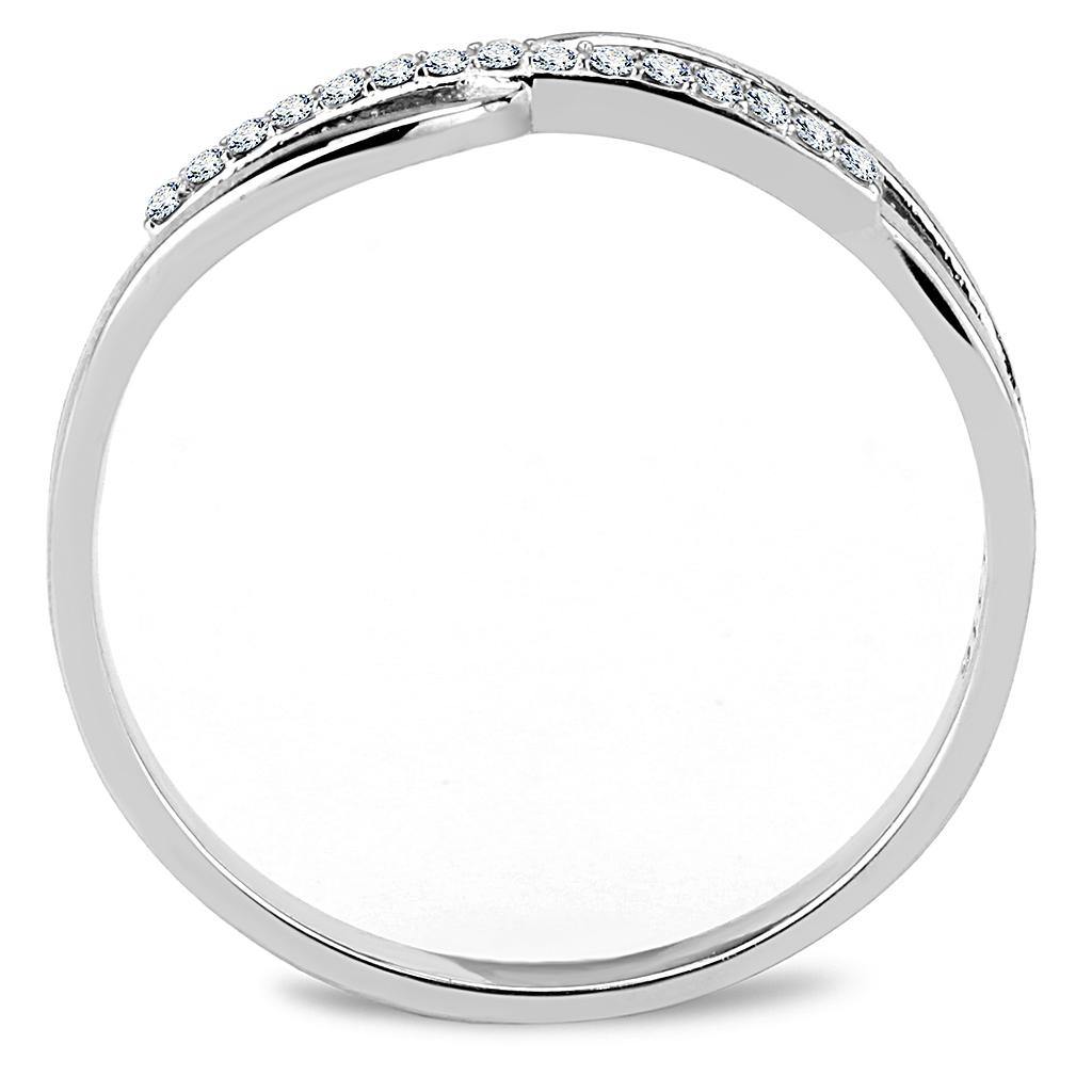 Alamode High polished (no plating) Stainless Steel Ring with AAA Grade CZ in Clear - Flyclothing LLC