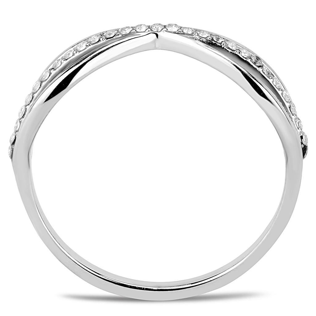 Alamode High polished (no plating) Stainless Steel Ring with AAA Grade CZ in Clear - Flyclothing LLC