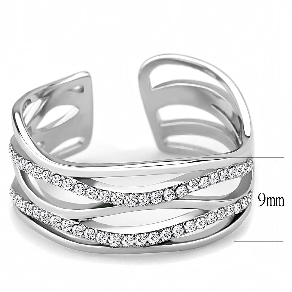 Alamode High polished (no plating) Stainless Steel Ring with AAA Grade CZ in Clear - Flyclothing LLC