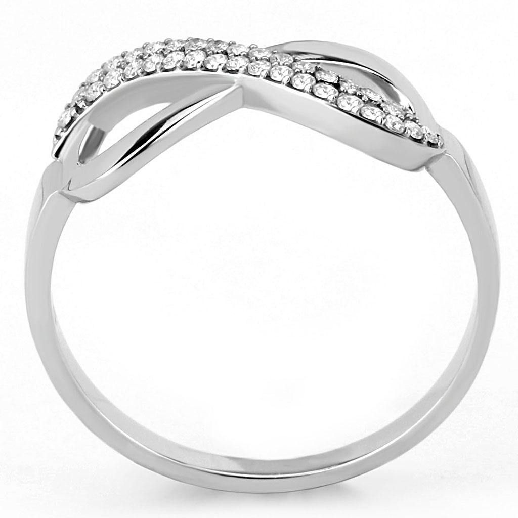 Alamode High polished (no plating) Stainless Steel Ring with AAA Grade CZ in Clear - Flyclothing LLC