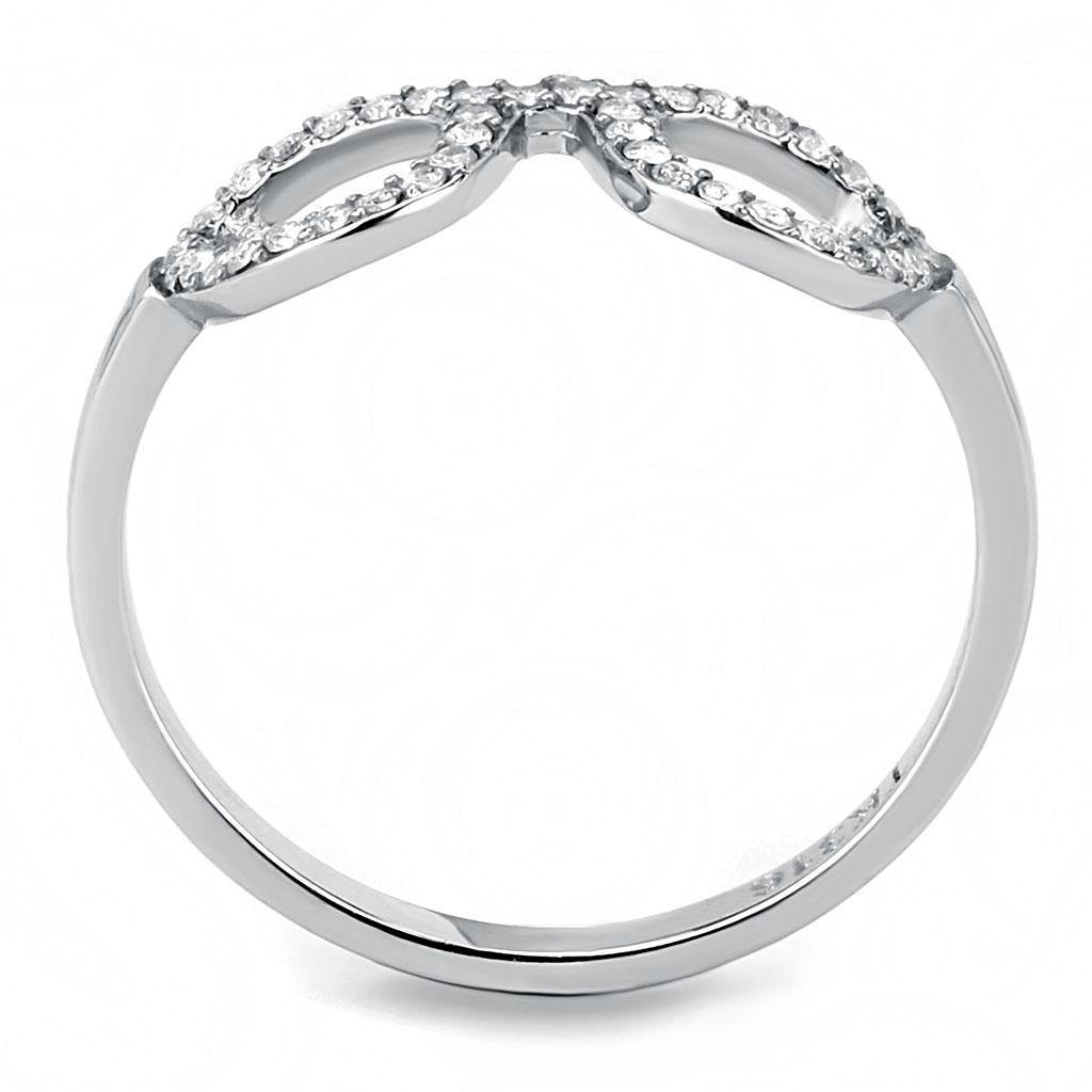 Alamode High polished (no plating) Stainless Steel Ring with AAA Grade CZ in Clear - Flyclothing LLC