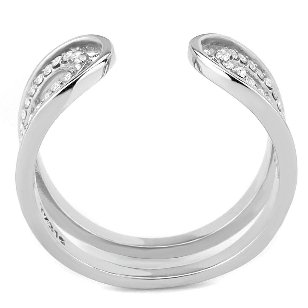 Alamode High polished (no plating) Stainless Steel Ring with AAA Grade CZ in Clear - Flyclothing LLC