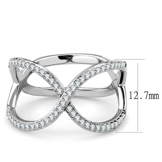 Alamode High polished (no plating) Stainless Steel Ring with AAA Grade CZ in Clear - Flyclothing LLC