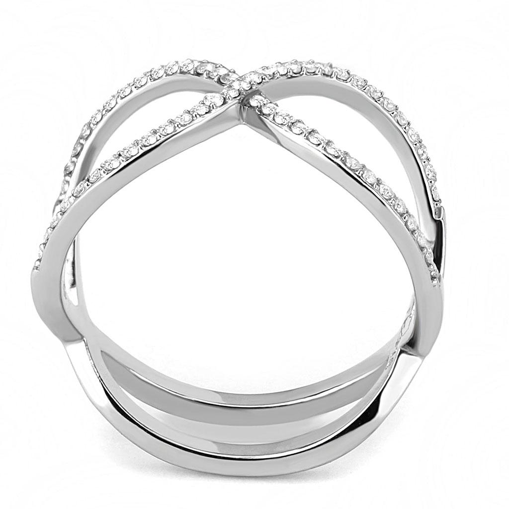 Alamode High polished (no plating) Stainless Steel Ring with AAA Grade CZ in Clear - Flyclothing LLC