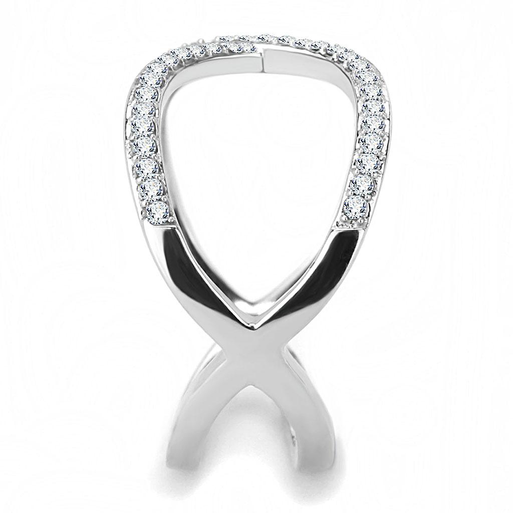 Alamode High polished (no plating) Stainless Steel Ring with AAA Grade CZ in Clear - Flyclothing LLC