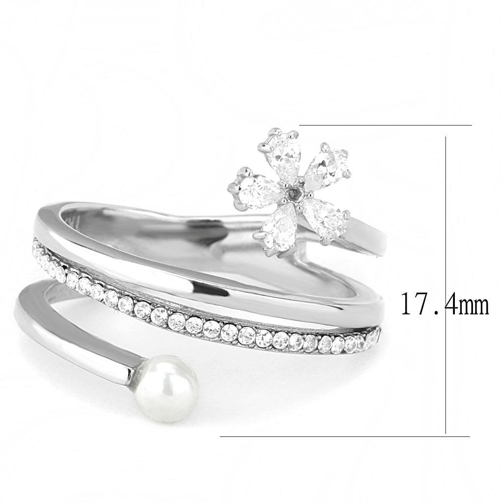 Alamode High polished (no plating) Stainless Steel Ring with Synthetic Pearl in White - Alamode