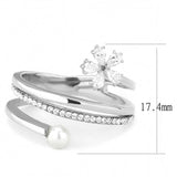 Alamode High polished (no plating) Stainless Steel Ring with Synthetic Pearl in White - Alamode