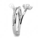 Alamode High polished (no plating) Stainless Steel Ring with Synthetic Pearl in White - Alamode