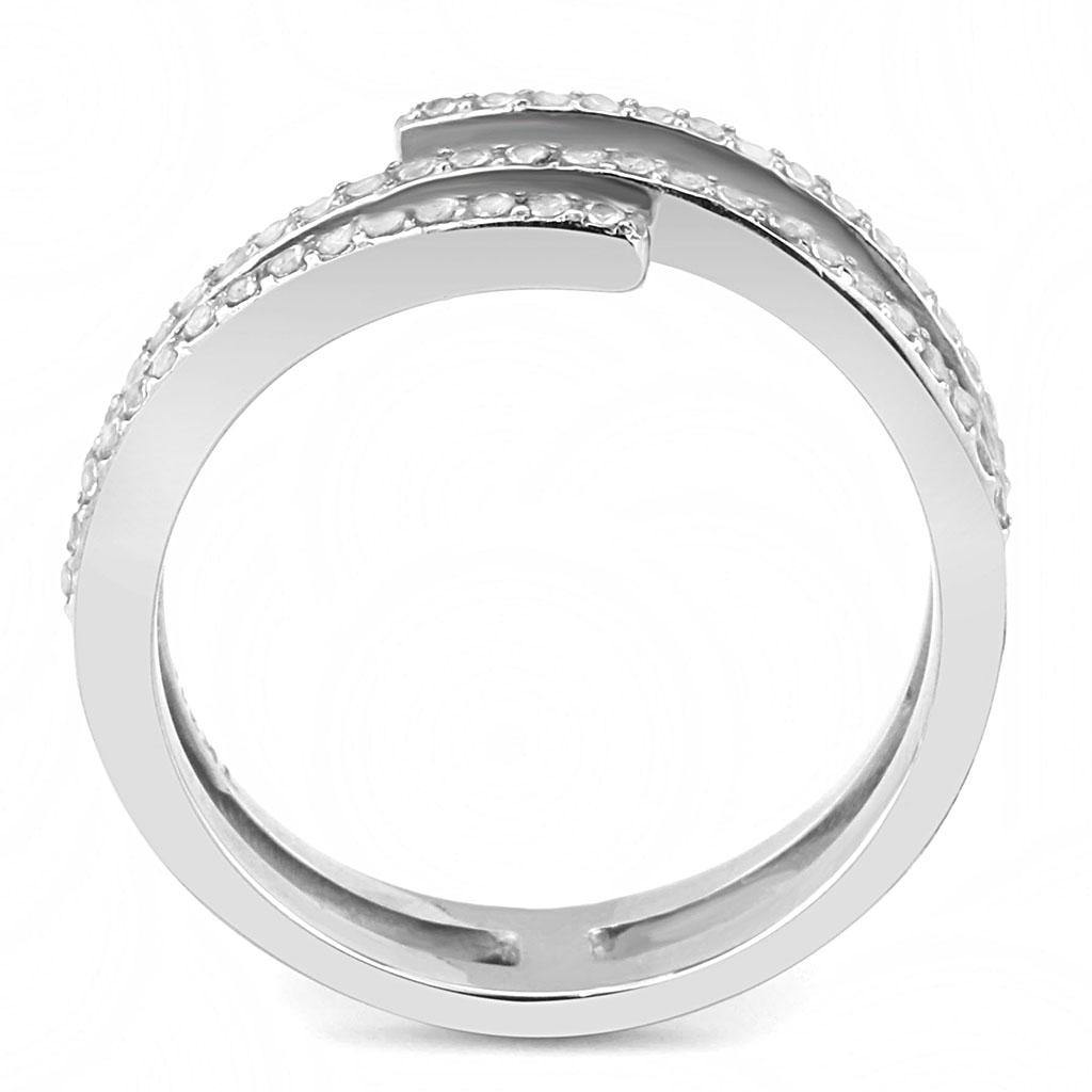 Alamode High polished (no plating) Stainless Steel Ring with AAA Grade CZ in Clear - Flyclothing LLC