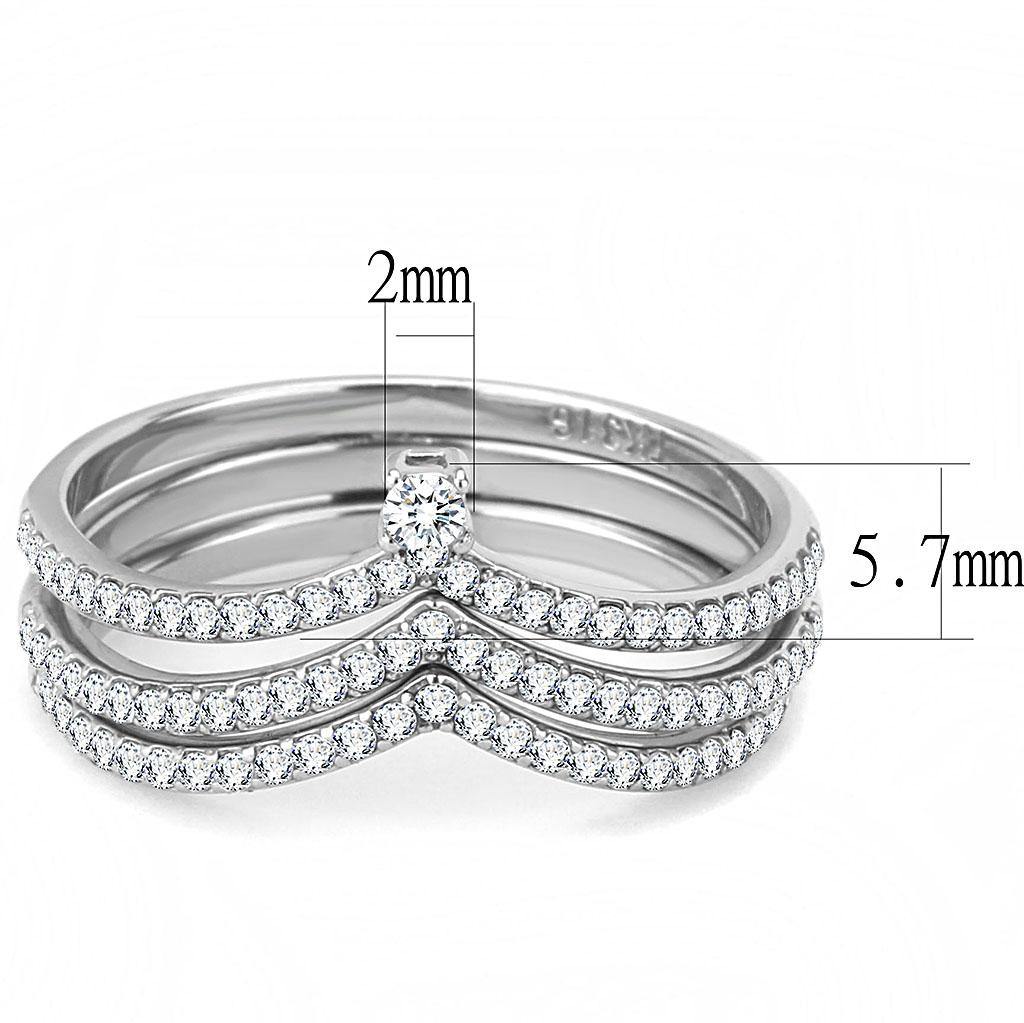 Alamode High polished (no plating) Stainless Steel Ring with AAA Grade CZ in Clear - Flyclothing LLC