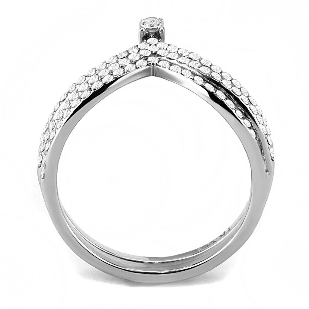 Alamode High polished (no plating) Stainless Steel Ring with AAA Grade CZ in Clear - Flyclothing LLC