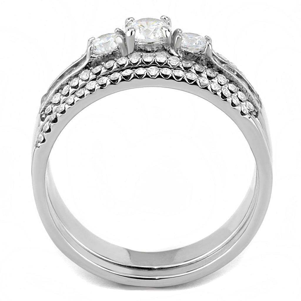 Alamode High polished (no plating) Stainless Steel Ring with AAA Grade CZ in Clear - Alamode