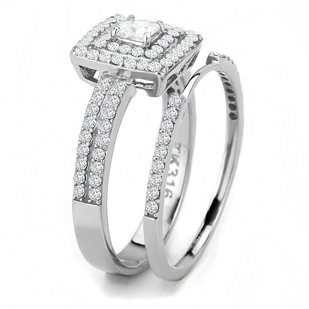 Alamode High polished (no plating) Stainless Steel Ring with AAA Grade CZ in Clear - Flyclothing LLC