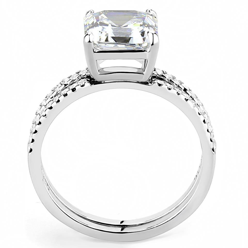 Alamode High polished (no plating) Stainless Steel Ring with Cubic in Clear - Alamode